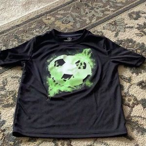 Athletic performance tee black green w/ a big soccer ball on the front Shirt